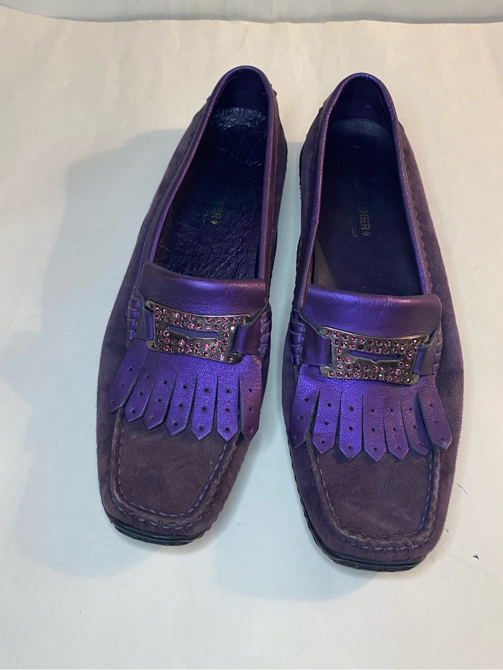 Donald Pliner Purple Suede Loafers with Fringe
